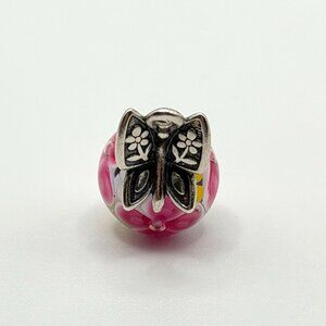 James Avery Mariposa Art Glass Sterling Silver Butterfly Charm With Floral Acce